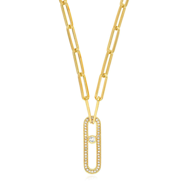 0.30CTW Natural Diamond 14K Yellow Gold Paperclip Necklace (Hollow) 20.5" - WJD Exclusives