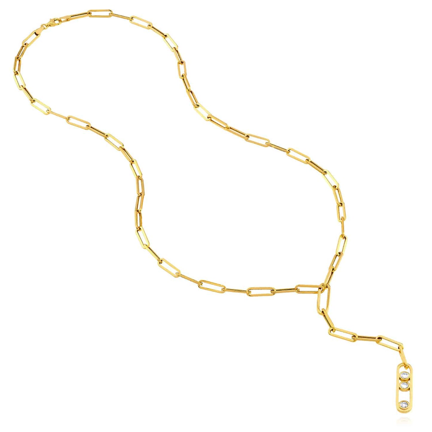 0.30CTW Real Diamond 4mm Solid 14K Real Gold Paperclip Pendant Necklace 20"