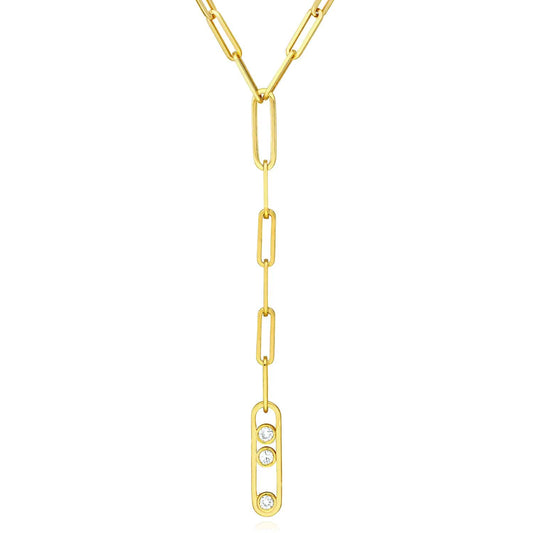 0.30CTW Real Diamond 4mm Solid 14K Real Gold Paperclip Pendant Necklace 20"