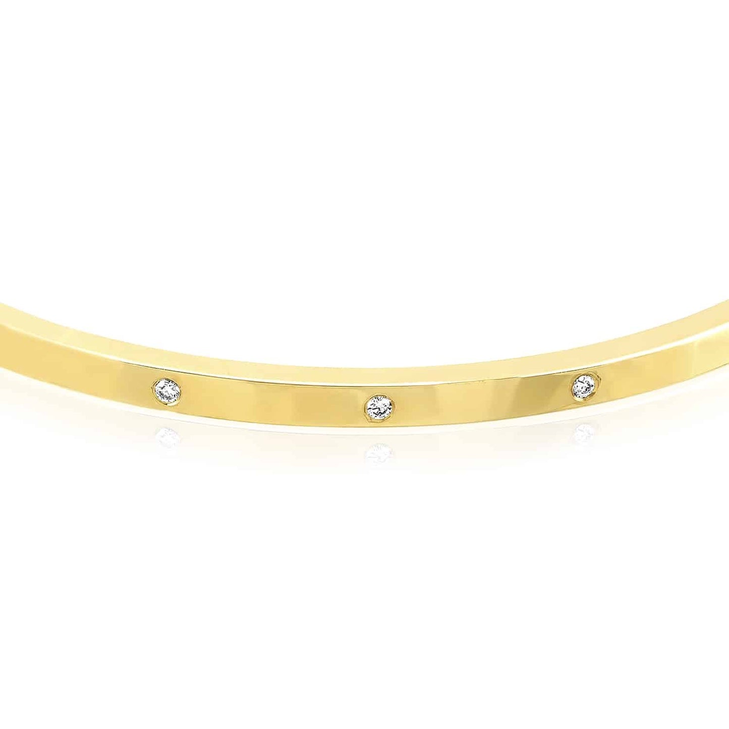 0.20CTW Real Diamond 4mm 14K Real Gold Yellow Greek Pattern Bangle Bracelet 7"
