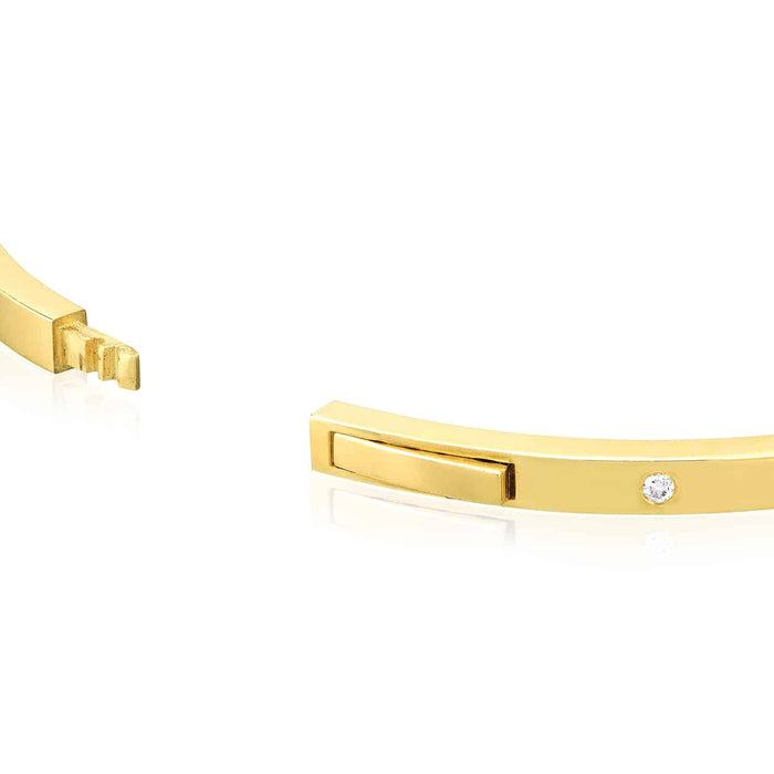 0.20CTW Natural Diamond 4mm 14K Yellow Gold Greek Pattern Bangle Bracelet (Solid Links) 7" - WJD Exclusives