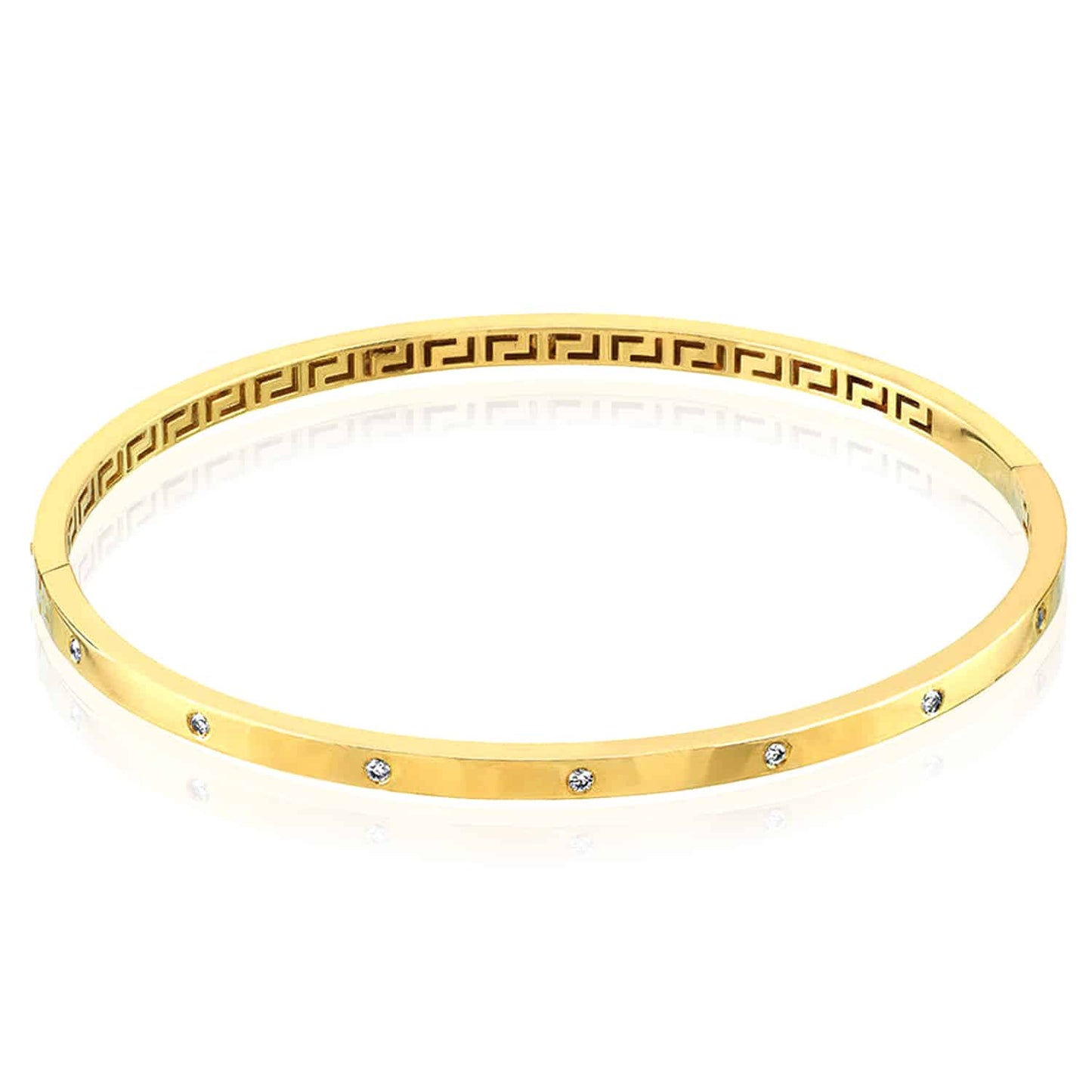 0.20CTW Real Diamond 4mm 14K Real Gold Yellow Greek Pattern Bangle Bracelet 7"