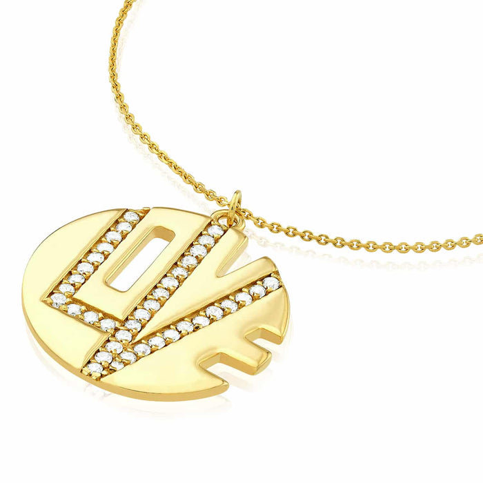 0.40CTW Natural Diamond 14K Yellow Gold LOVE Necklace (Solid Links) 16" - 18" Adjustable - WJD Exclusives