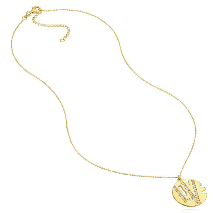 0.40CTW Natural Diamond 14K Yellow Gold LOVE Necklace (Solid Links) 16" - 18" Adjustable - WJD Exclusives