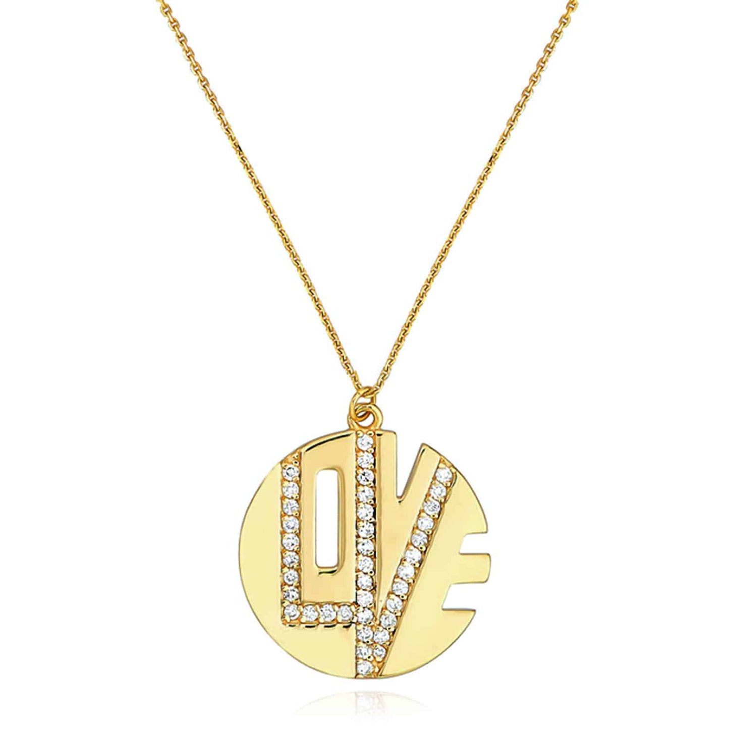 0.40CTW Real Diamond 14K Real Gold LOVE Pendant Necklace 16"-18" Adjustable
