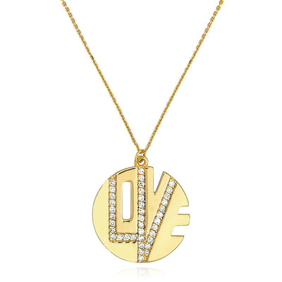 0.40CTW Natural Diamond 14K Yellow Gold LOVE Necklace (Solid Links) 16" - 18" Adjustable - WJD Exclusives