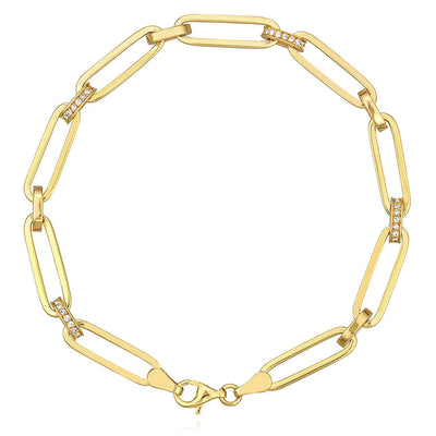 0.35CTW Natural Diamond 5mm 14K Yellow Gold Paperclip Bracelet (Hollow) 7.25" - WJD Exclusives