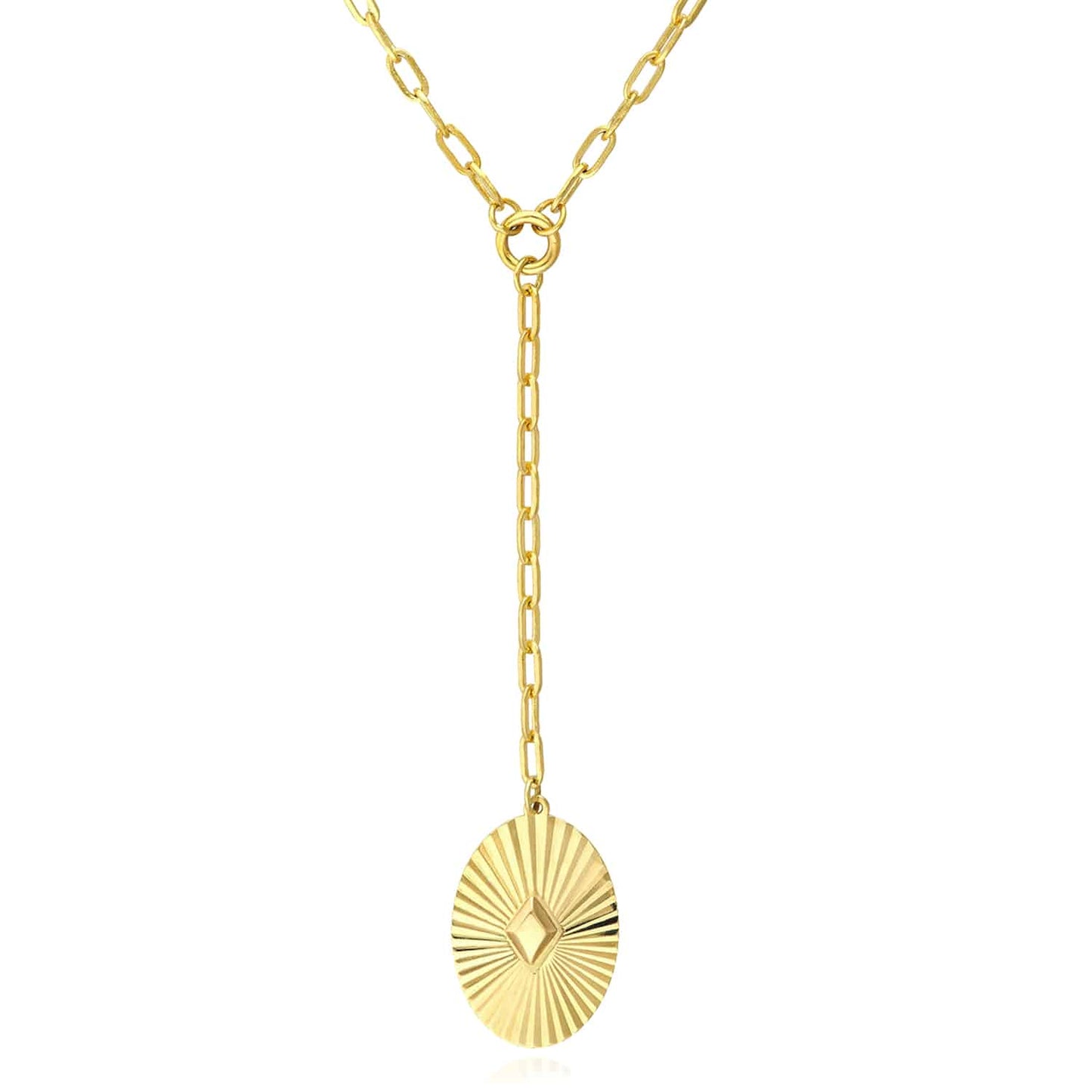 14K Real Gold Double-Layer Paperclip Pendant Chain Necklace 16"-17" Adjustable