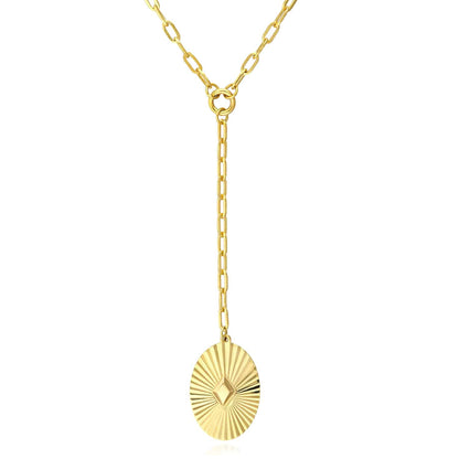 14K Real Gold Double-Layer Paperclip Pendant Chain Necklace 16"-17" Adjustable