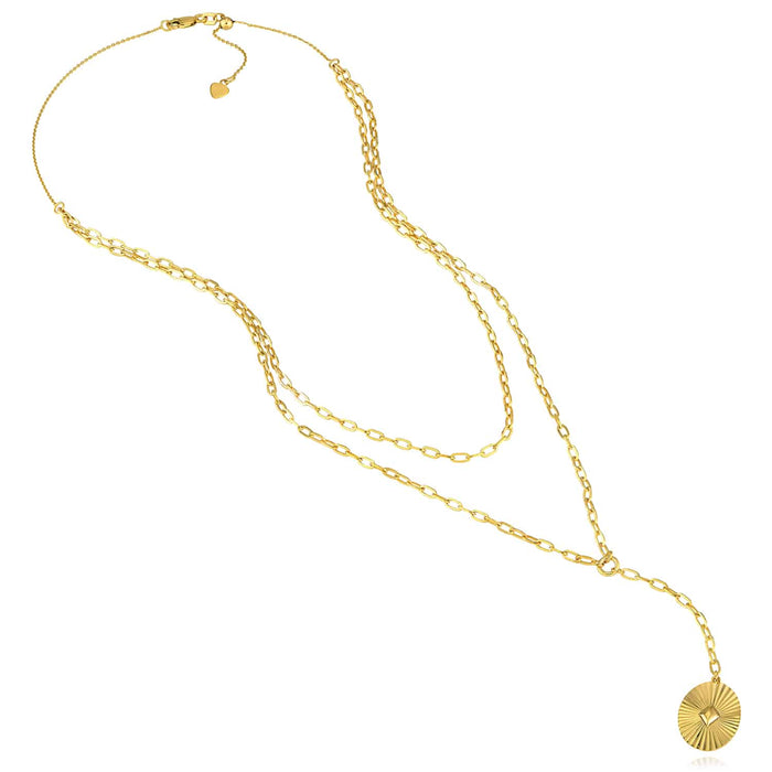 14K Yellow Gold Double - Layer Paperclip Chain (Solid Links) 16" - 17" Adjustable - WJD Exclusives