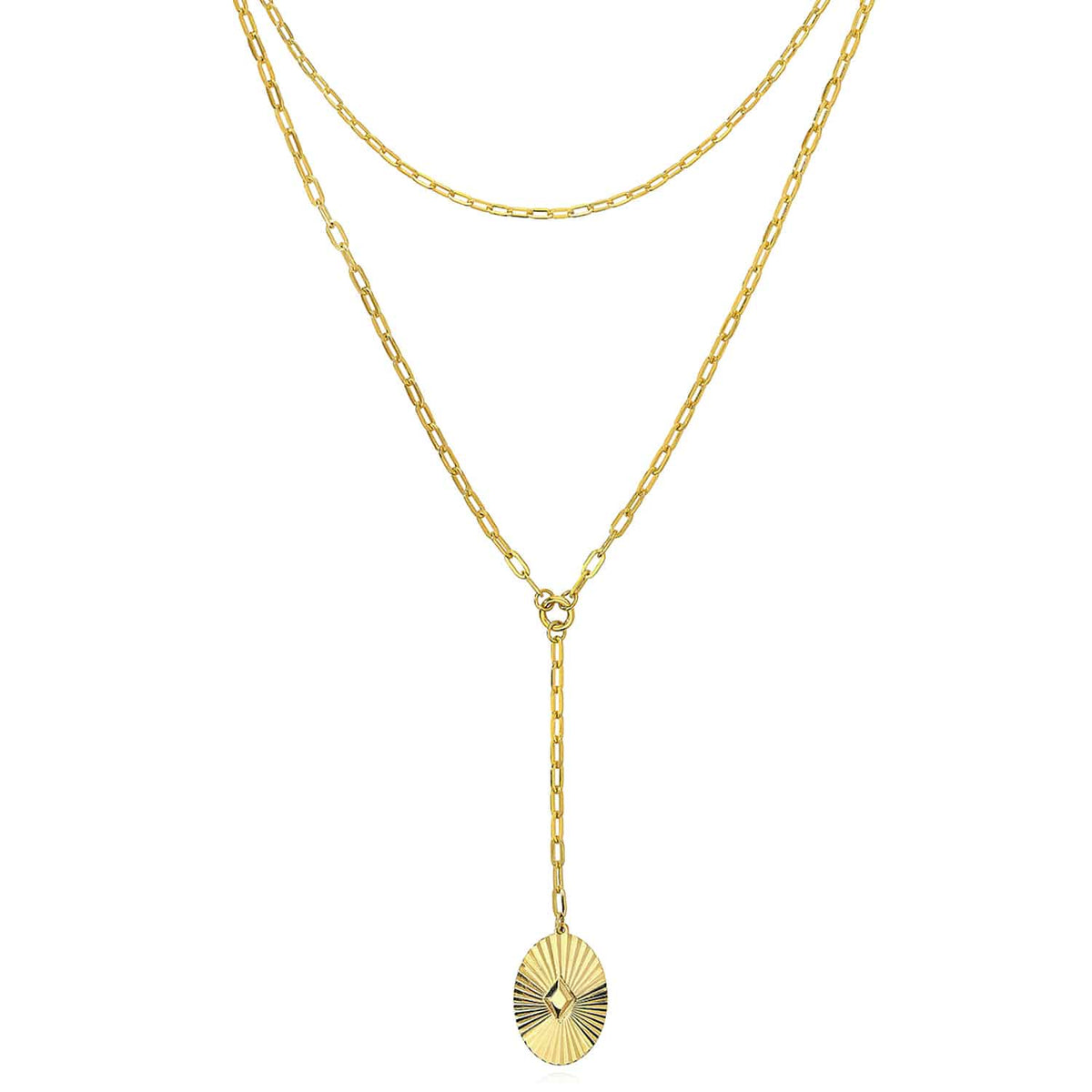 14K Yellow Gold Double - Layer Paperclip Chain (Solid Links) 16" - 17" Adjustable - WJD Exclusives