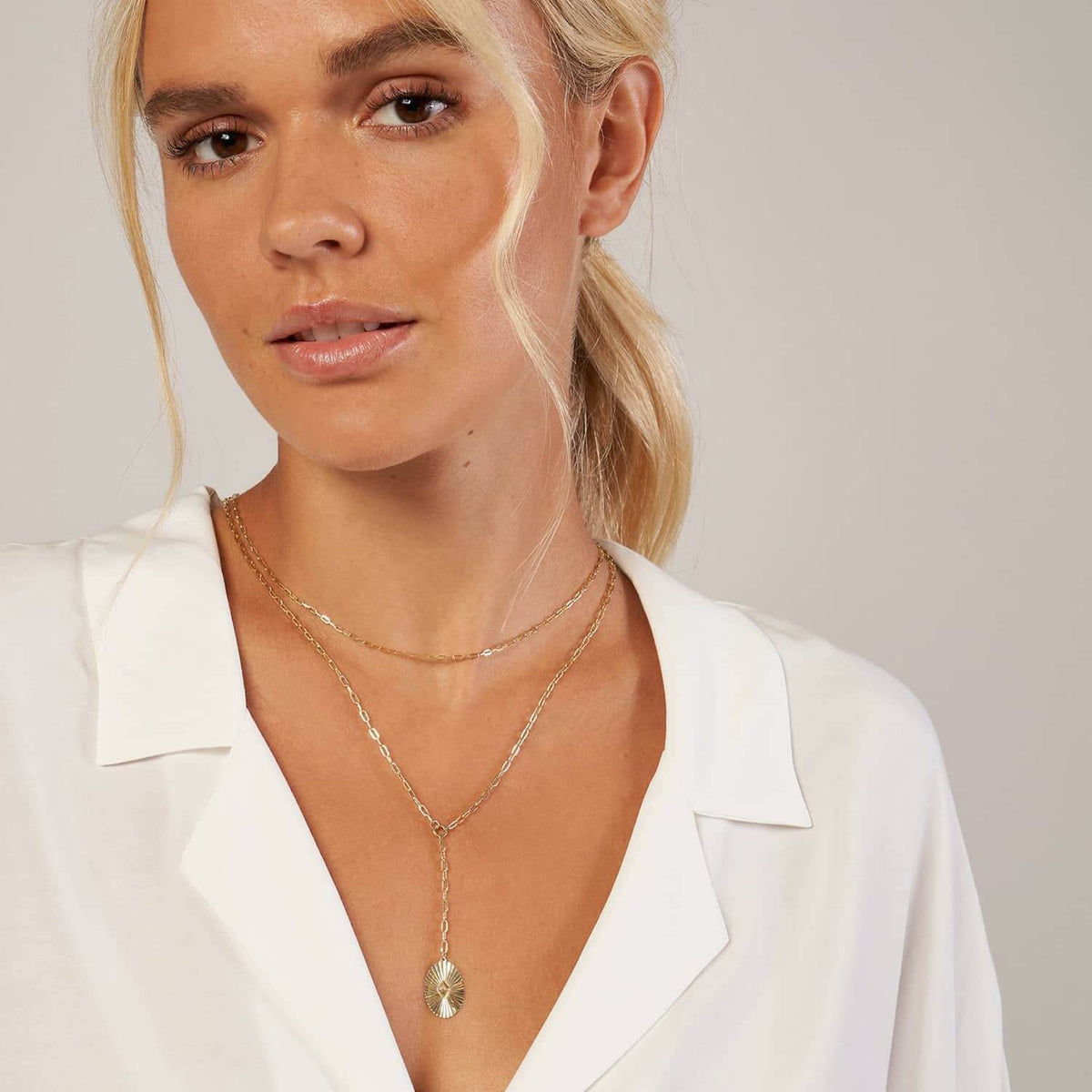 14K Yellow Gold Double - Layer Paperclip Chain (Solid Links) 16" - 17" Adjustable - WJD Exclusives