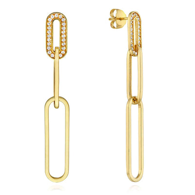 0.25CTW Natural Diamonds 14K Gold Paperclip Drop Earrings - WJD Exclusives