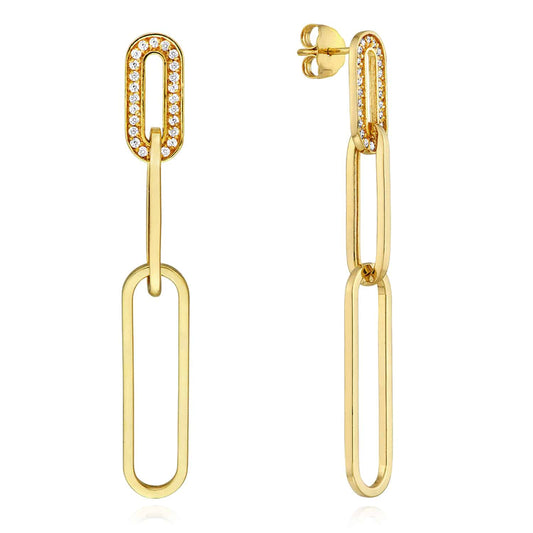 0.25CTW Real Diamonds 14K Real Gold Paperclip Drop  Earrings