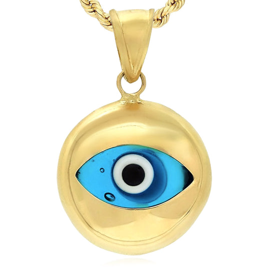 14k Solid Yellow Gold Good Luck Evil Eye Pendant 0.7"