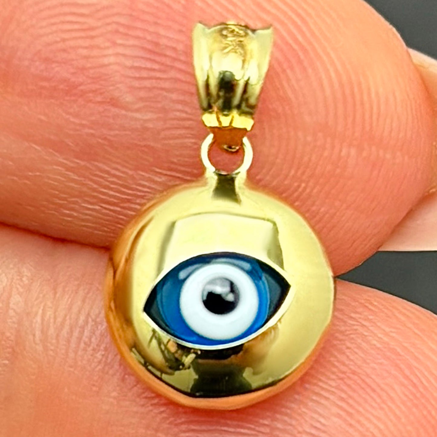 14k Solid Yellow Gold Good Luck Evil Eye Pendant 0.7"