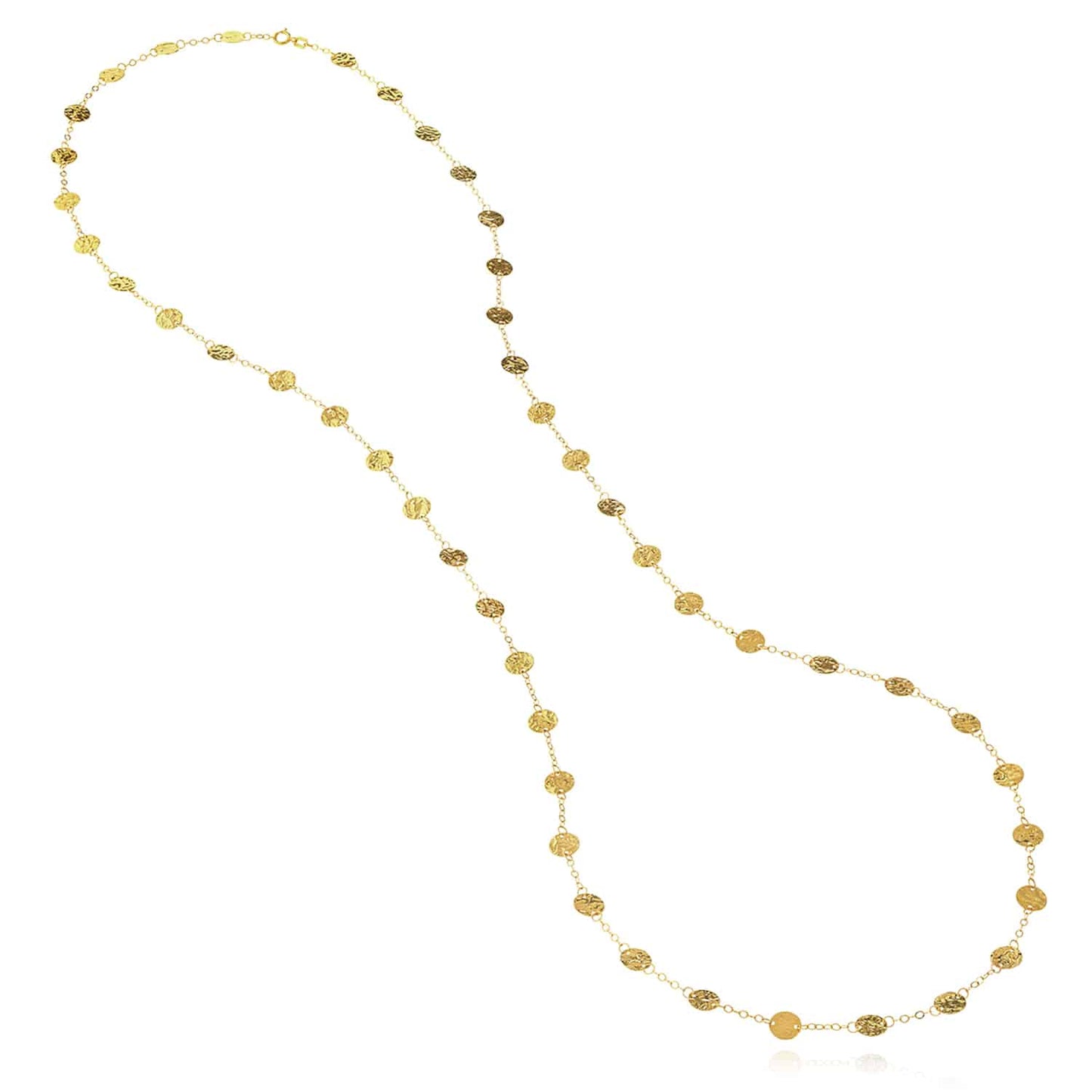 Solid 14K Real Gold 2mm Cable Textured Discs Charms Necklace 36"