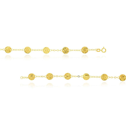 Solid 14K Real Gold 2mm Cable Textured Discs Charms Necklace 36"