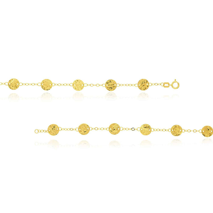 14K Yellow Gold 2mm Cable Textured Discs Charms Necklace (Solid Links) 36" - WJD Exclusives