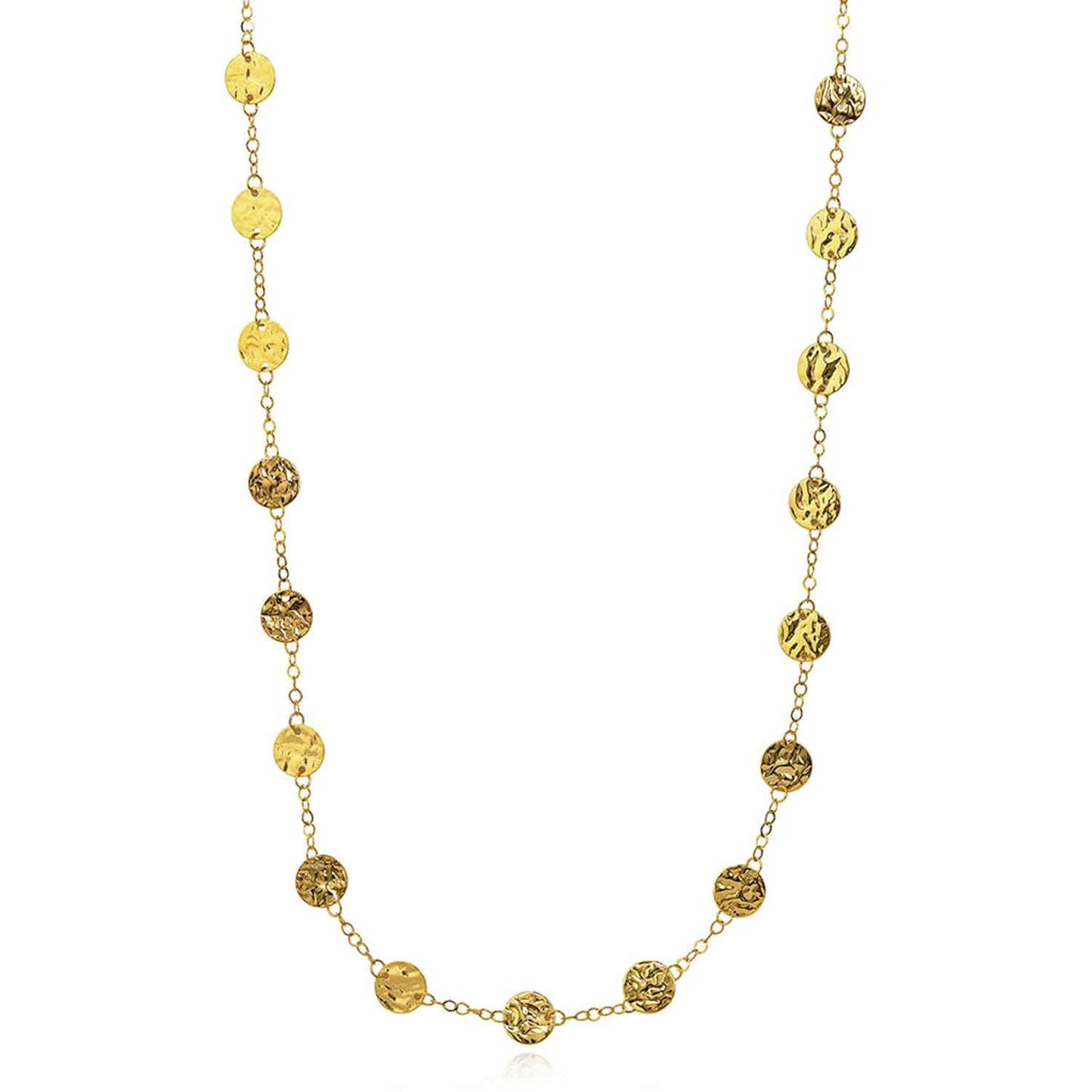 Solid 14K Real Gold 2mm Cable Textured Discs Charms Necklace 36"