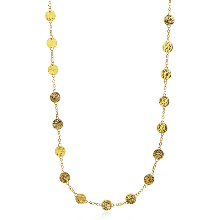 14K Yellow Gold 2mm Cable Textured Discs Charms Necklace (Solid Links) 36" - WJD Exclusives