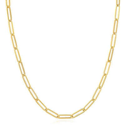 14K Yellow Gold 5mm Paperclip Necklace (Solid Links) 18" 20" 24" 30" - WJD Exclusives