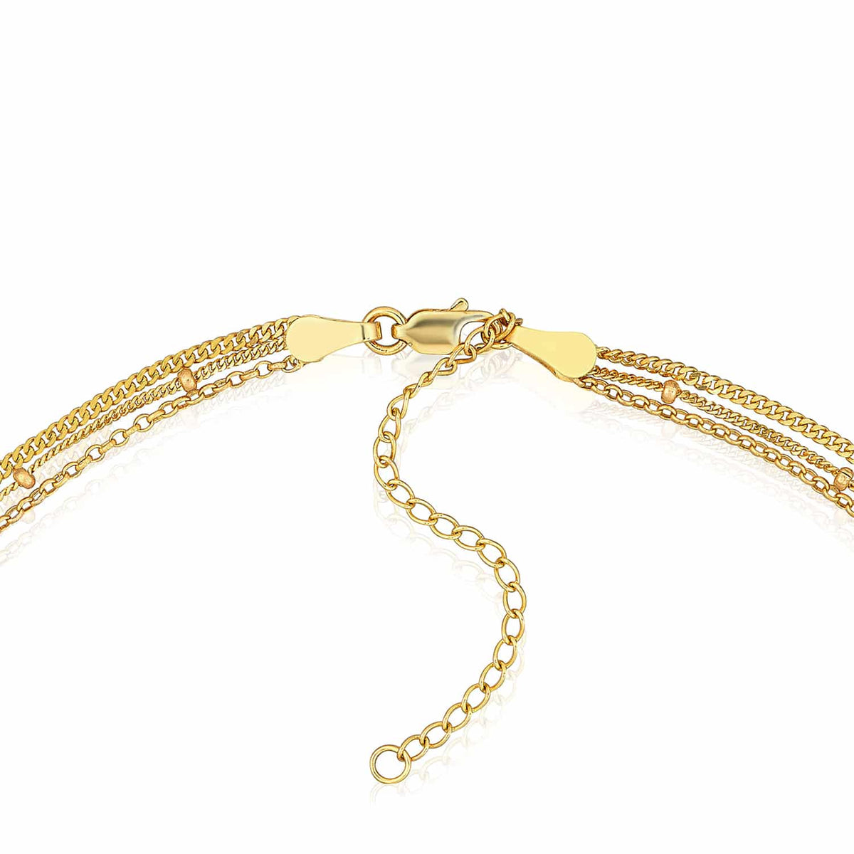 14K Yellow Gold Triple - Strand Cuban Curb Saturn Rolo Necklace (Solid Links) 16" - 18" Adjustable - WJD Exclusives
