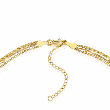 14K Real Gold Triple-Strand Cuban-Curb Saturn Rolo Necklace 16"-18" Adjustable