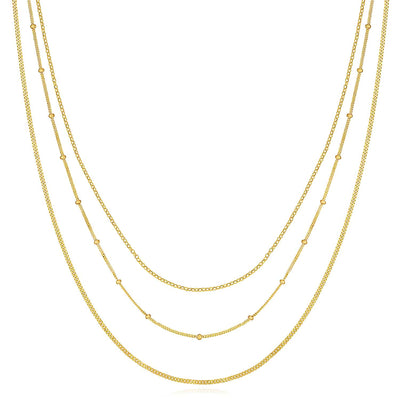14K Yellow Gold Triple - Strand Cuban Curb Saturn Rolo Necklace (Solid Links) 16" - 18" Adjustable - WJD Exclusives