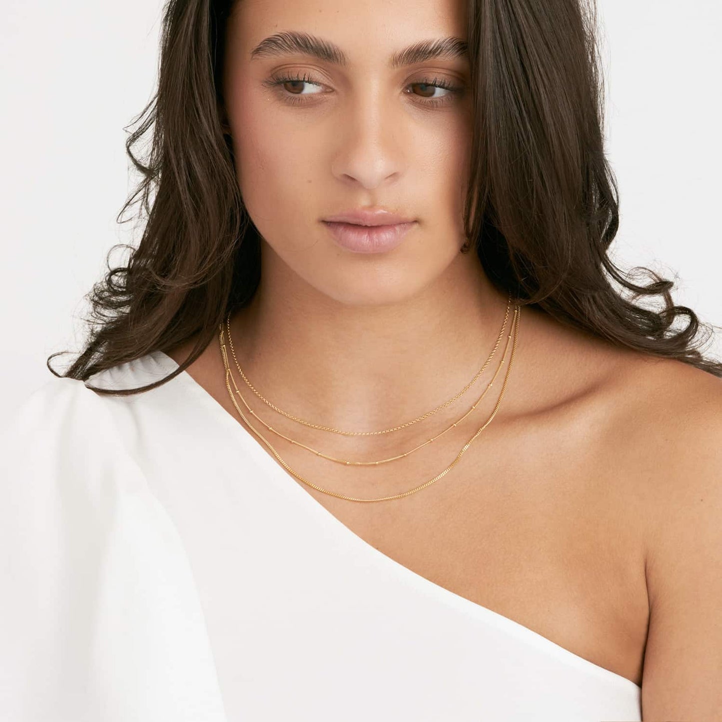 14K Real Gold Triple-Strand Cuban-Curb Saturn Rolo Necklace 16"-18" Adjustable