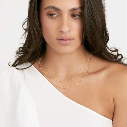 14K Real Gold Triple-Strand Cuban-Curb Saturn Rolo Necklace 16"-18" Adjustable