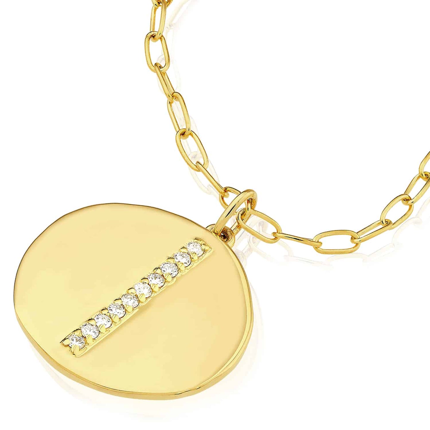 0.10CTW Real Diamond 14K Real Gold Round Pendant Paperclip Necklace 22"