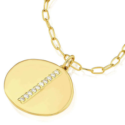 0.10CTW Real Diamond 14K Real Gold Round Pendant Paperclip Necklace 22"