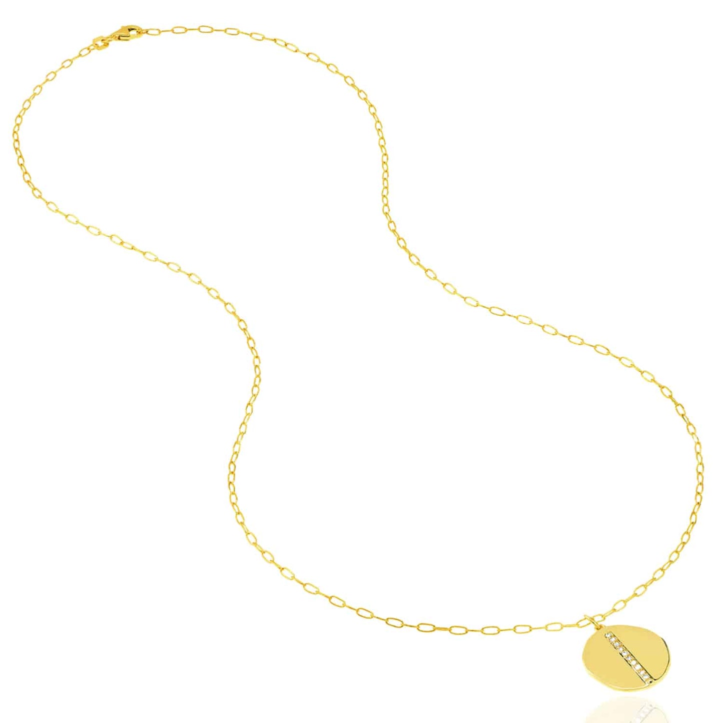 0.10CTW Real Diamond 14K Real Gold Round Pendant Paperclip Necklace 22"