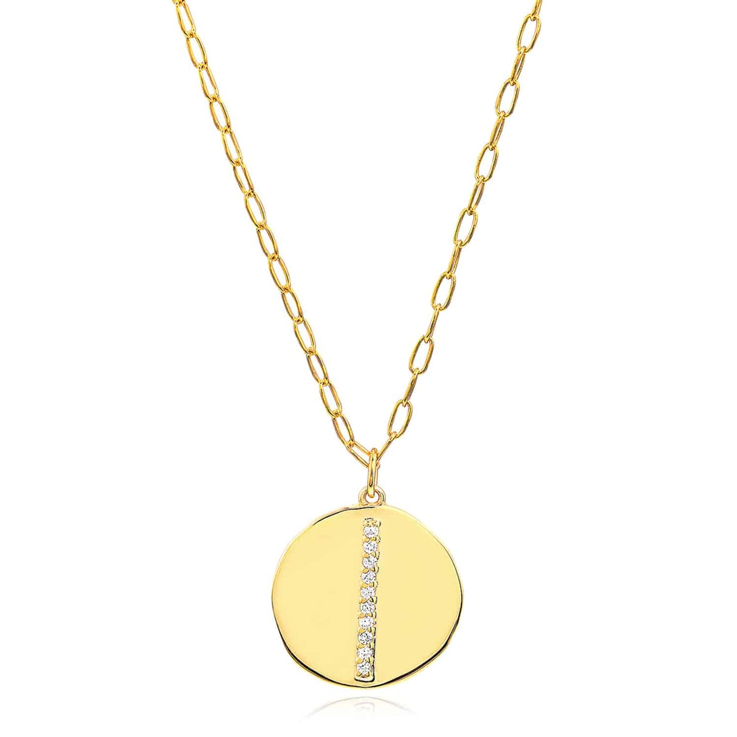 0.10CTW Real Diamond 14K Real Gold Round Pendant Paperclip Necklace 22"