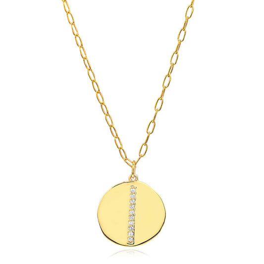 0.10CTW Real Diamond 14K Real Gold Round Pendant Paperclip Necklace 22"