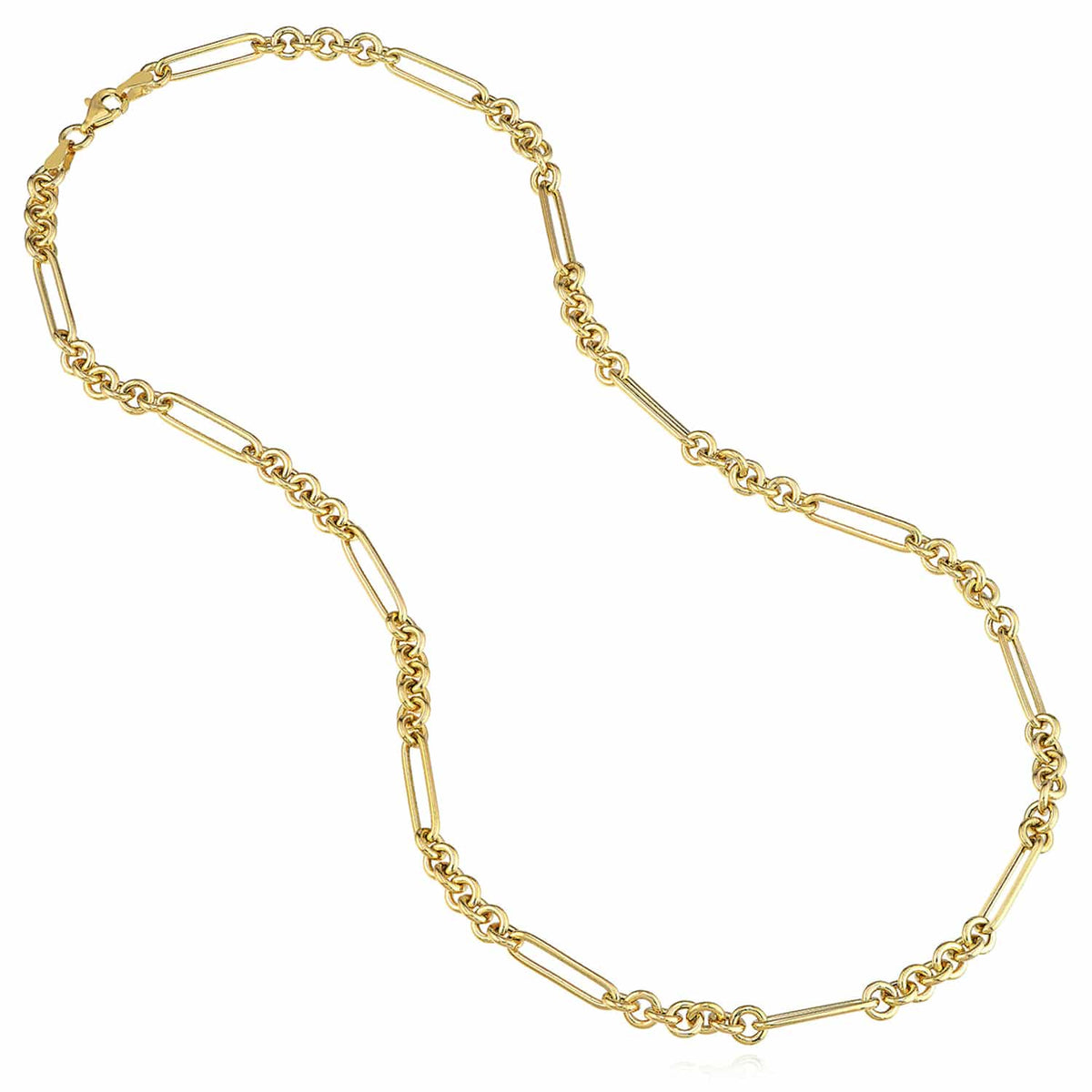 14K Yellow Gold Combination Paperclip Rolo Necklace (Hollow) 16" 18" 20" - WJD Exclusives