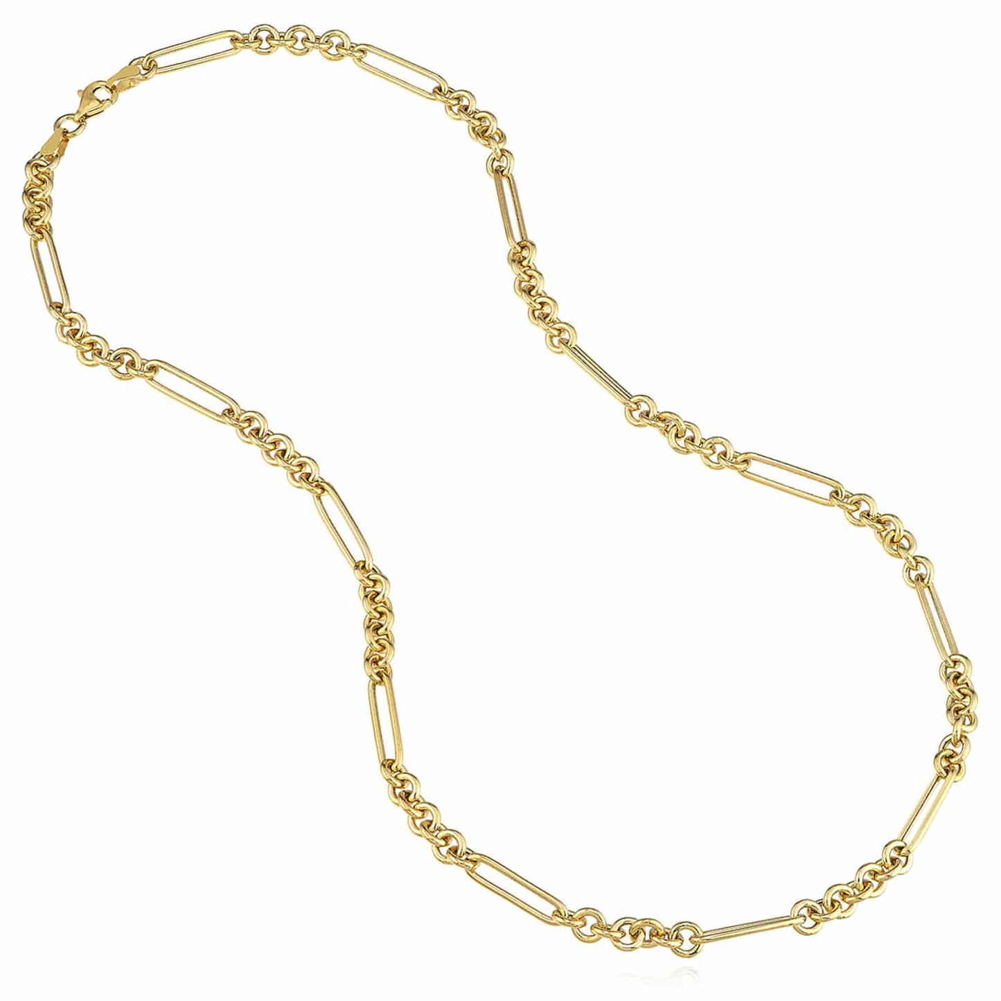 14K Real Gold Combination Paperclip Rolo Necklace 16" 18" 20"
