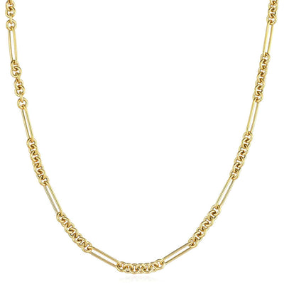 14K Yellow Gold Combination Paperclip Rolo Necklace (Hollow) 16" 18" 20" - WJD Exclusives