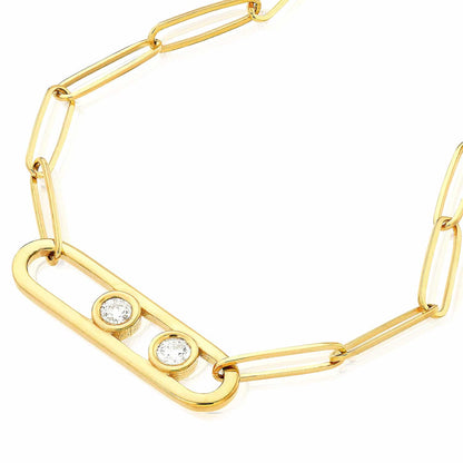 0.12CTW Real Diamond 14K Real Gold Paperclip Pendant Necklace 18"