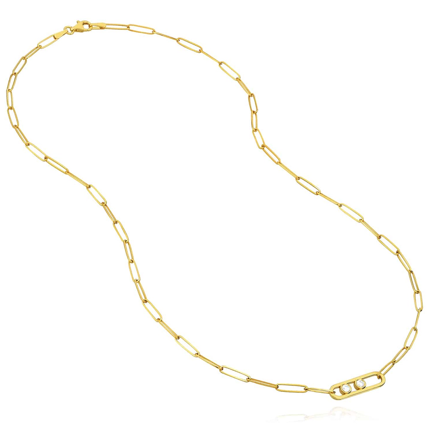 0.12CTW Real Diamond 14K Real Gold Paperclip Pendant Necklace 18"