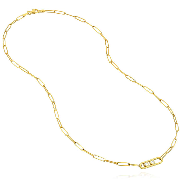 0.12CTW Natural Diamond 14K Yellow Gold Paperclip Necklace (Hollow) 18" - WJD Exclusives