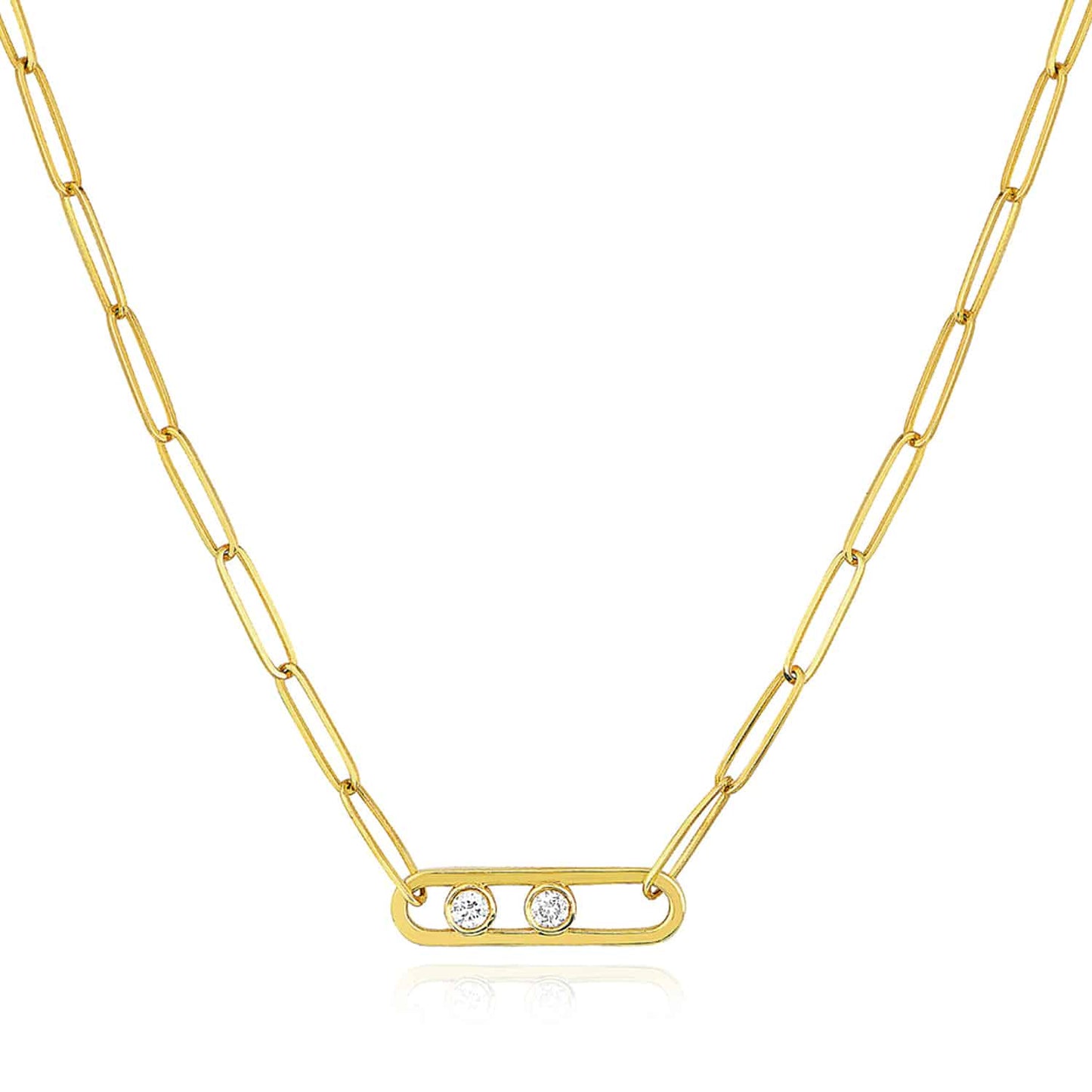 0.12CTW Real Diamond 14K Real Gold Paperclip Pendant Necklace 18"