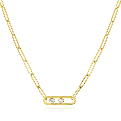 0.12CTW Real Diamond 14K Real Gold Paperclip Pendant Necklace 18"