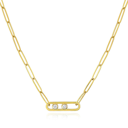 0.12CTW Real Diamond 14K Real Gold Paperclip Pendant Necklace 18"