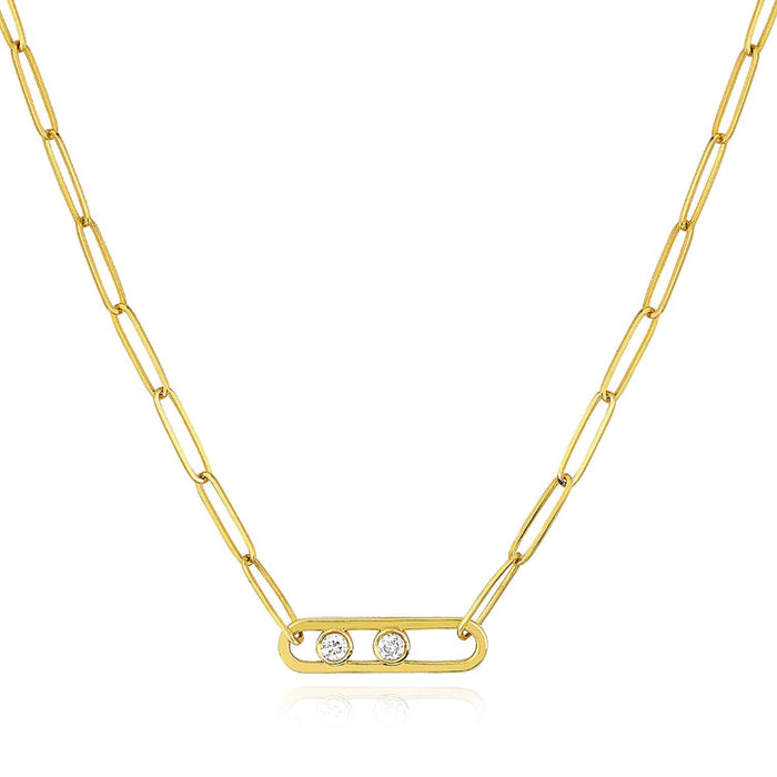 0.12CTW Natural Diamond 14K Yellow Gold Paperclip Necklace (Hollow) 18" - WJD Exclusives