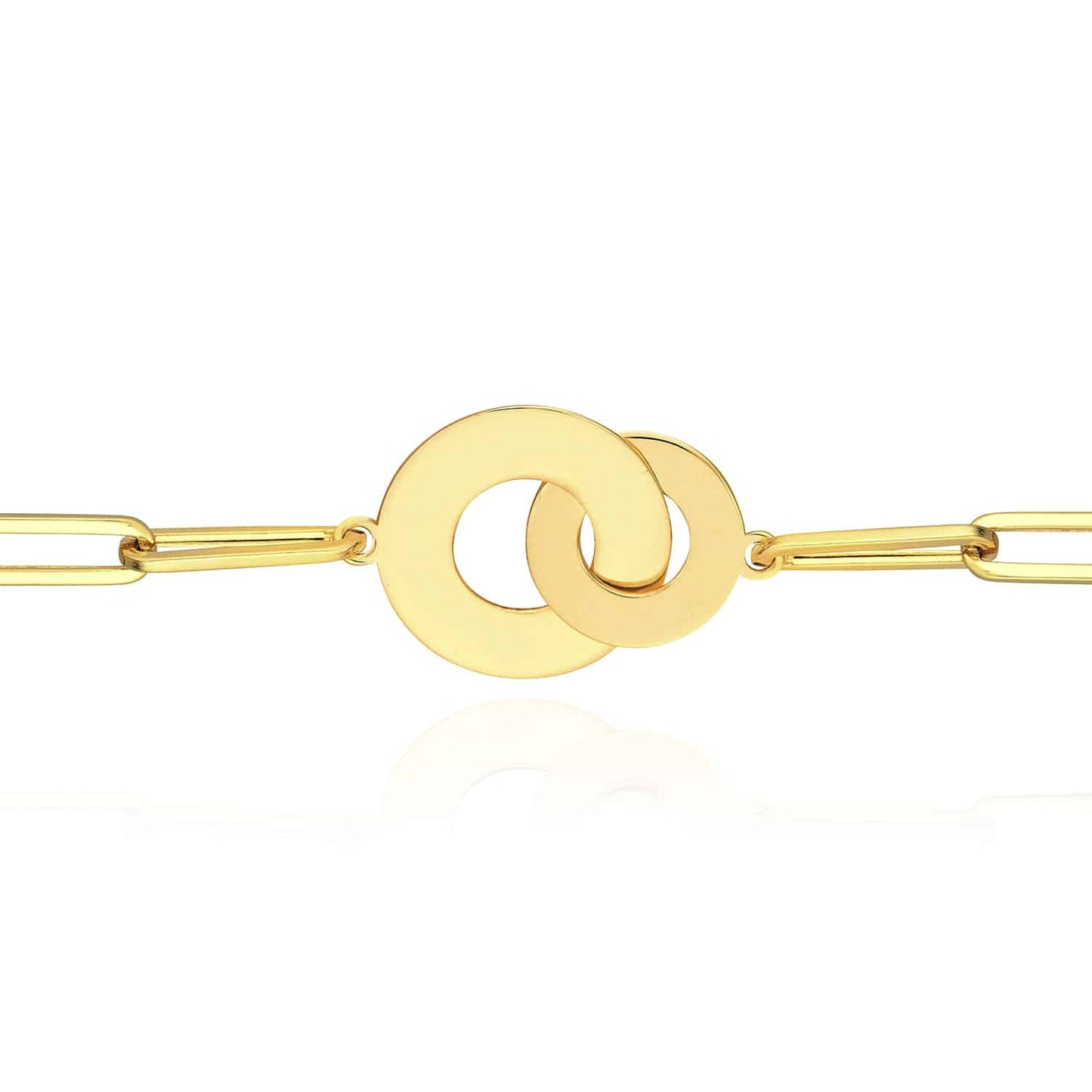 14K Real Gold Interlocked Circle Round Pendant Paperclip Necklace 18"