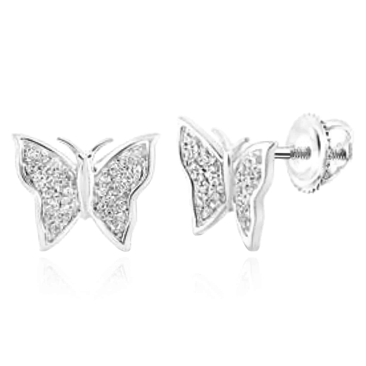 0.12CTW Natural Diamond 10K Gold Yellow White Butterfly Stud Earrings 9mm - WJD Exclusives