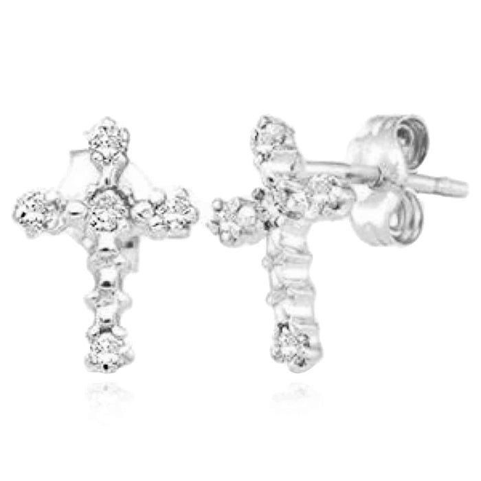 0.05CTW Natural Diamond 10K Gold Yellow White Cross Stud Earrings 10mm - WJD Exclusives