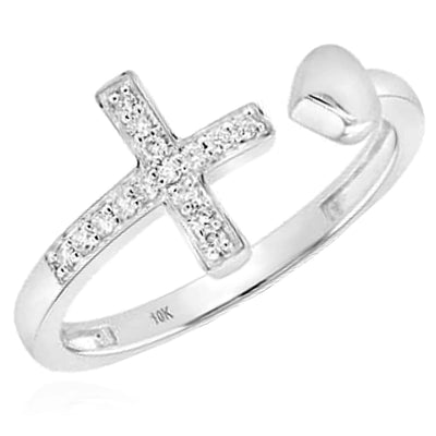 0.10CTW Natural Diamond 10K White Gold Cocktail Cross Ring - WJD Exclusives